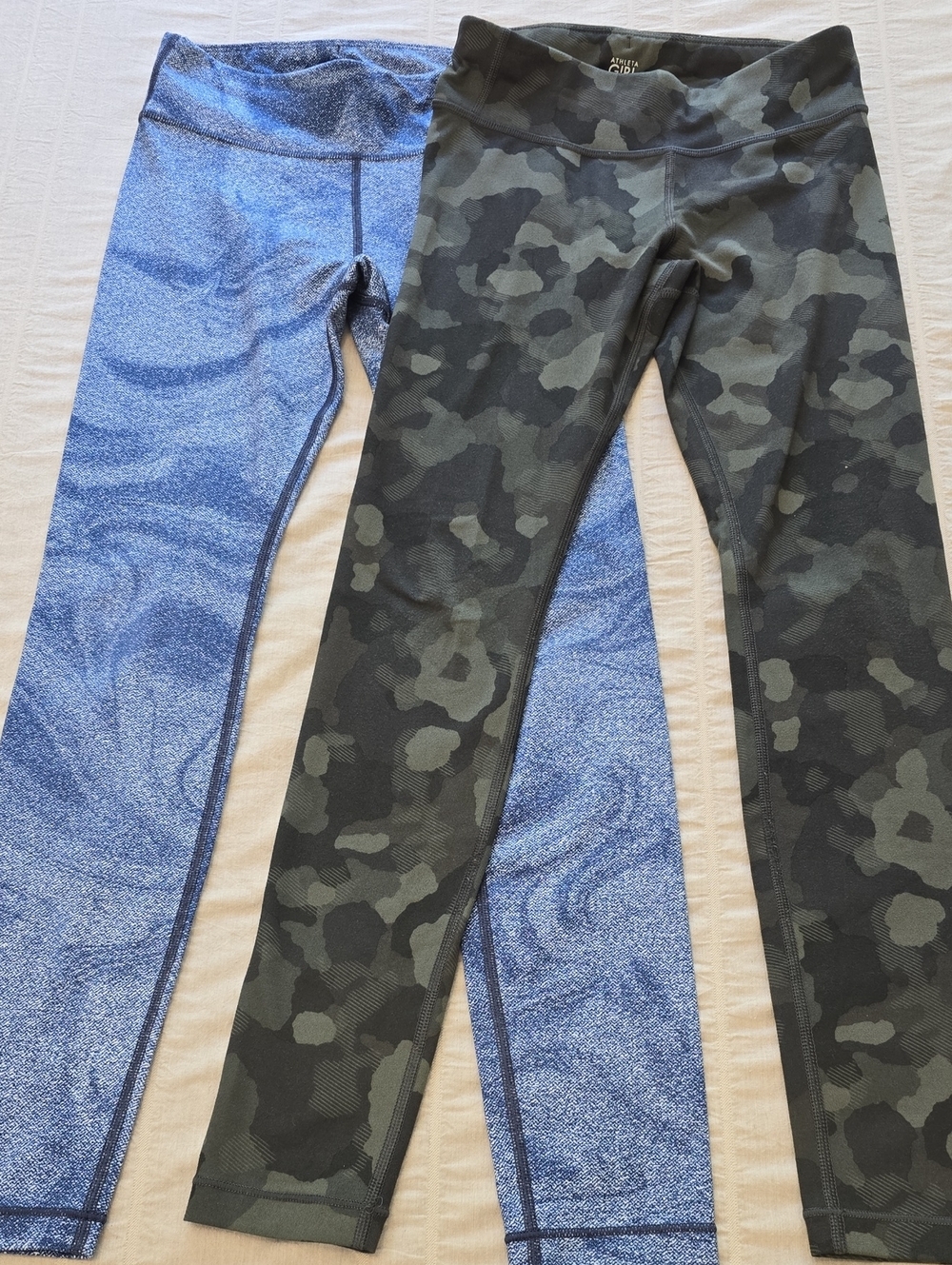 Athleta Girls Camo Leggings & Marbled Blue Active Leggings  (Lot of 2) Size 8-10